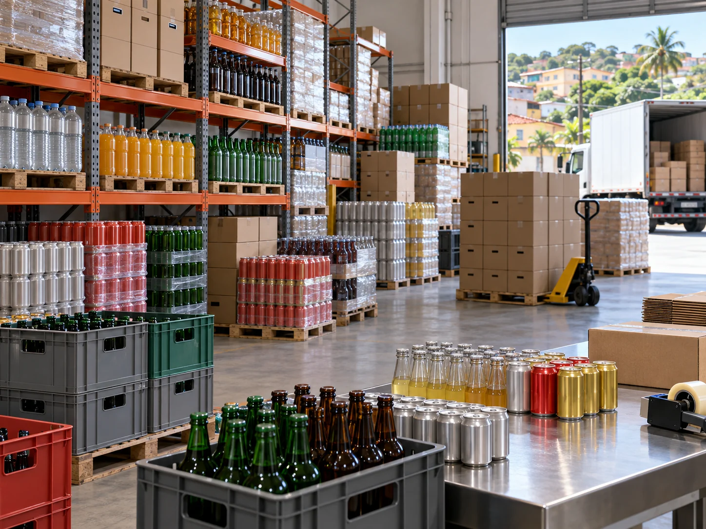 Estoque organizado de uma distribuidora de bebidas